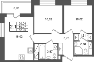3 ккв (Евро) № 305 Корп.: 5.1 , Секция 2.2  в ЖК Астра Континенталь