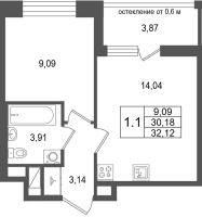 1 ккв № 692 Корп.: 5.1 , Секция 3.5  в ЖК Астра Континенталь