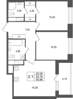 3 ккв (Евро) № 579 Корп.: 5.2 , Секция 6  в ЖК Астра Континенталь
