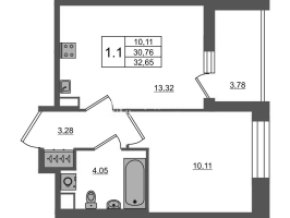 1 ккв № 1149 Корп.: 4 , Секция 3.3  в ЖК Астра Континенталь