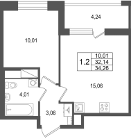 2 ккв (Евро) № 64 Корп.: 5.2 , Секция 1  в ЖК Астра Континенталь