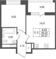 1 ккв № 528 Корп.: 5.1 , Секция 3.4  в ЖК Астра Континенталь