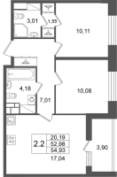 3 ккв (Евро) № 36 Корп.: 5.1 , Секция 1.1  в ЖК Астра Континенталь