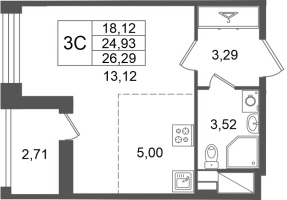 Студия № 65 Корп.: 5.1 , Секция 1.1  в ЖК Астра Континенталь