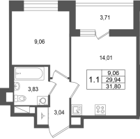 1 ккв № 567 Корп.: 5.1 , Секция 3.4  в ЖК Астра Континенталь