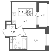 1 ккв № 1181 Корп.: 5.1 , Секция 4.3  в ЖК Астра Континенталь