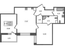 3 ккв (Евро) № 321 Корп.: 4 , Секция 1.4  в ЖК Астра Континенталь