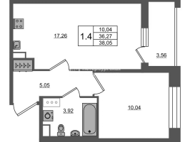 2 ккв (Евро) № 1223 Корп.: 4 , Секция 3.3  в ЖК Астра Континенталь