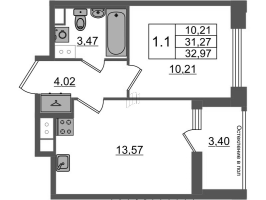 1 ккв № 79 Корп.: 3 , Секция 1.1  в ЖК Астра Континенталь