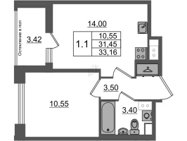 1 ккв № 225 Корп.: 3 , Секция 1.2  в ЖК Астра Континенталь