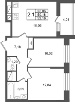 3 ккв (Евро) № 193 Корп.: 5.1 , Секция 2.1  в ЖК Астра Континенталь