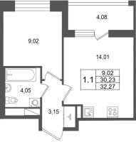 1 ккв № 588 Корп.: 5.1 , Секция 3.4  в ЖК Астра Континенталь