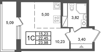 Студия № 186 Корп.: 5.1 , Секция 2.1  в ЖК Астра Континенталь