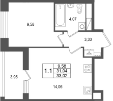 1 ккв № 588 Корп.: 5.2 , Секция 6  в ЖК Астра Континенталь