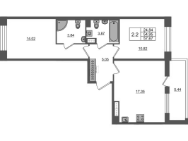 3 ккв (Евро) № 1627 Корп.: 4 , Секция 3.9  в ЖК Астра Континенталь