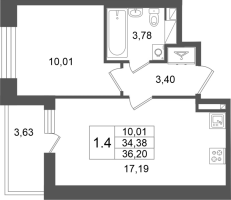 2 ккв (Евро) № 809 Корп.: 5.1 , Секция 3.6  в ЖК Астра Континенталь