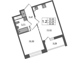 2 ккв (Евро) № 1297 Корп.: 4 , Секция 3.4  в ЖК Астра Континенталь
