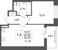 2 ккв (Евро) № 820 Корп.: 5.1 , Секция 3.6  в ЖК Астра Континенталь