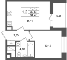 2 ккв (Евро) № 657 Корп.: 5.1 , Секция 3.5  в ЖК Астра Континенталь