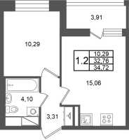 2 ккв (Евро) № 285 Корп.: 5.1 , Секция 2.2  в ЖК Астра Континенталь