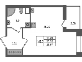 Студия № 1025 Корп.: 4 , Секция 3.2  в ЖК Астра Континенталь