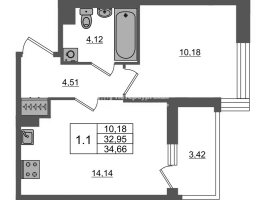 1 ккв № 1809 Корп.: 4 , Секция 3.12  в ЖК Астра Континенталь
