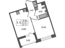 1 ккв № 1356 Корп.: 4 , Секция 3.5  в ЖК Астра Континенталь