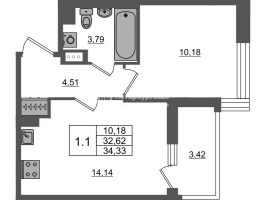 1 ккв № 1820 Корп.: 4 , Секция 3.12  в ЖК Астра Континенталь
