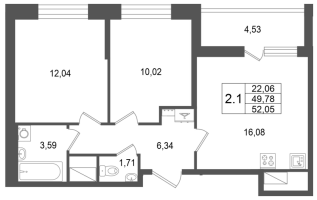 3 ккв (Евро) № 1165 Корп.: 5.1 , Секция 4.3  в ЖК Астра Континенталь