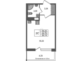 Студия № 1612 Корп.: 4 , Секция 3.9  в ЖК Астра Континенталь