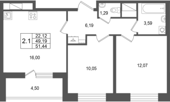 3 ккв (Евро) № 69 Корп.: 5.2 , Секция 1  в ЖК Астра Континенталь