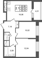 3 ккв (Евро) № 138 Корп.: 5.1 , Секция 2.1  в ЖК Астра Континенталь
