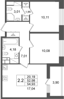 3 ккв (Евро) № 84 Корп.: 5.1 , Секция 1.1  в ЖК Астра Континенталь