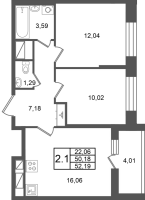3 ккв (Евро) № 192 Корп.: 5.1 , Секция 2.1  в ЖК Астра Континенталь