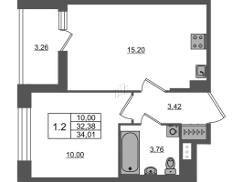 2 ккв (Евро) № 1723 Корп.: 4 , Секция 3.10  в ЖК Астра Континенталь