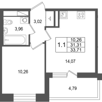 1 ккв № 711 Корп.: 5.1 , Секция 3.5  в ЖК Астра Континенталь