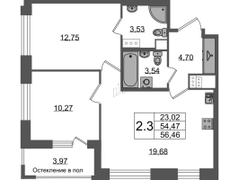 3 ккв (Евро) № 457 Корп.: 3 , Секция 2.2  в ЖК Астра Континенталь
