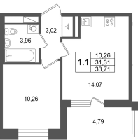 1 ккв № 685 Корп.: 5.1 , Секция 3.5  в ЖК Астра Континенталь