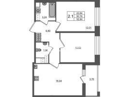 2 ккв № 1082 Корп.: 4 , Секция 3.2  в ЖК Астра Континенталь