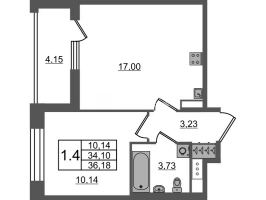 2 ккв (Евро) № 164 Корп.: 4 , Секция 1.2  в ЖК Астра Континенталь