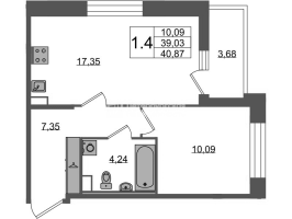 2 ккв (Евро) № 575 Корп.: 4 , Секция 2.1  в ЖК Астра Континенталь