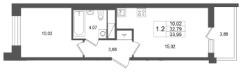 2 ккв (Евро) № 479 Корп.: 5.1 , Секция 3.3  в ЖК Астра Континенталь