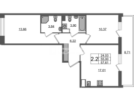 3 ккв (Евро) № 1502 Корп.: 4 , Секция 3.6  в ЖК Астра Континенталь