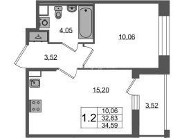 2 ккв (Евро) № 711 Корп.: 4 , Секция 2.2  в ЖК Астра Континенталь