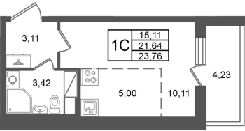 Студия № 194 Корп.: 5.1 , Секция 2.1  в ЖК Астра Континенталь
