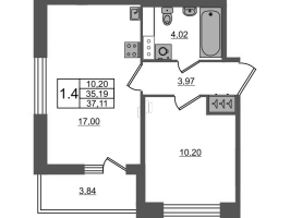 2 ккв (Евро) № 523 Корп.: 4 , Секция 1.6  в ЖК Астра Континенталь