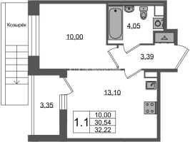 1 ккв № 716 Корп.: 4 , Секция 2.2  в ЖК Астра Континенталь