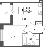 1 ккв № 241 Корп.: 5.2 , Секция 2  в ЖК Астра Континенталь