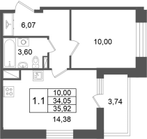 1 ккв № 887 Корп.: 5.1 , Секция 3.8  в ЖК Астра Континенталь