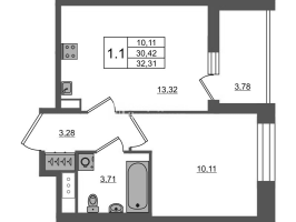 1 ккв № 1160 Корп.: 4 , Секция 3.3  в ЖК Астра Континенталь